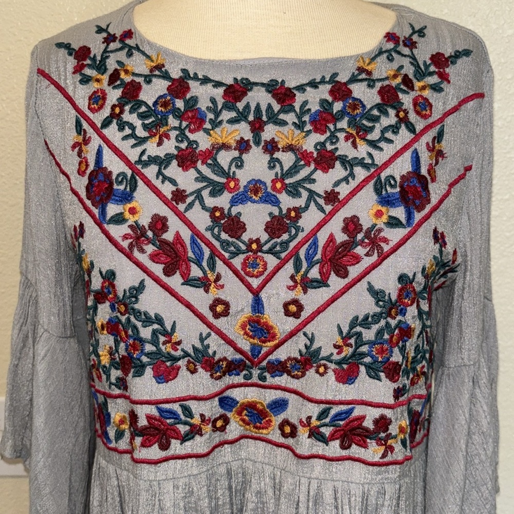 Umgee embroidered accent  all sleeve dress - Picture 5 of 6
